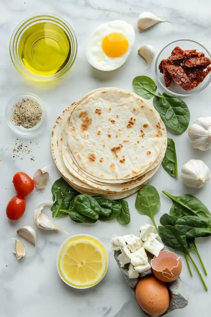 Healthy spinach feta wrap served with lemon wedges.