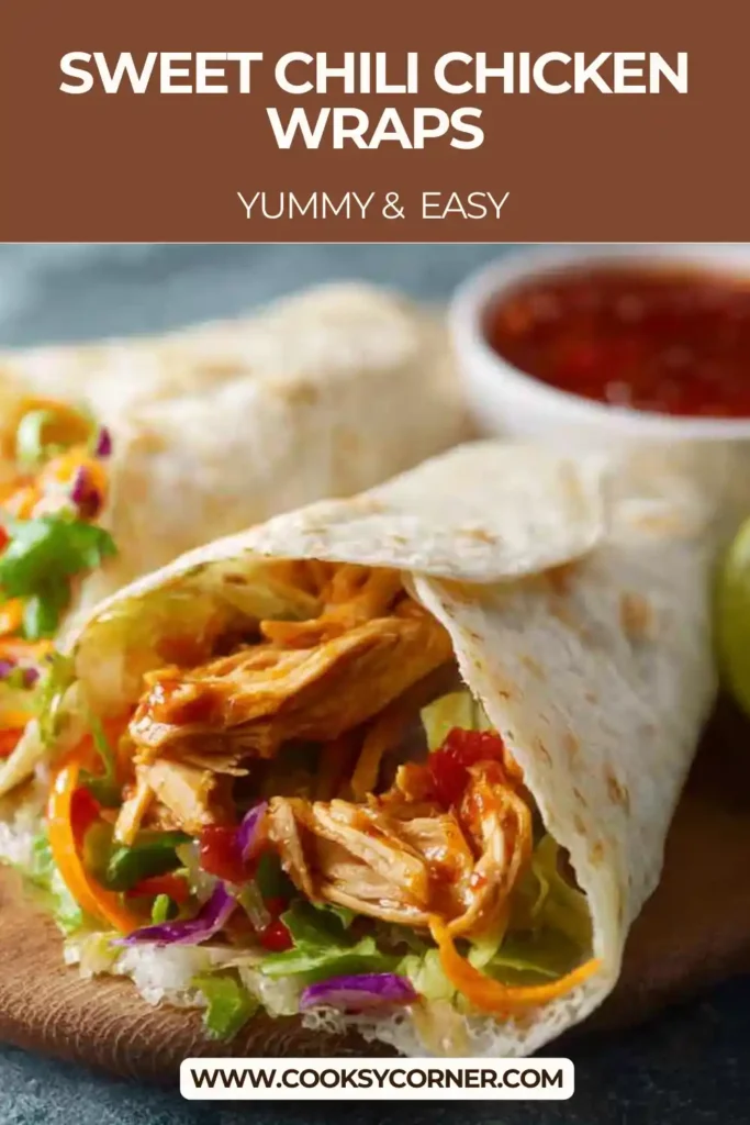 Fresh Sweet Chili Chicken Wraps served with crunchy vegetables and tender chicken in warm wraps, perfect for a quick meal.