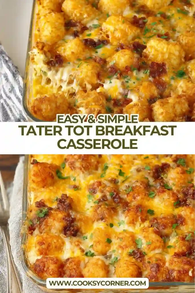 Cheesy breakfast casserole made with tater tots and eggs.