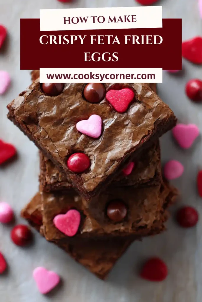Valentine’s Day brownies baked in a square pan, topped with colorful M&M’s and cut into fudgy squares for a festive dessert.