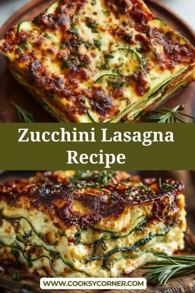 This zucchini lasagna recipe shows layered zucchini slices with vegetables and melted cheese. A healthy baked dinner perfect for vegetarian and vegan diets.