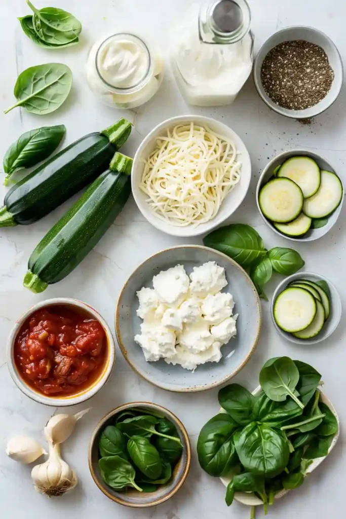 Sliced zucchini lasagna served on a plate with visible vegetable layers. Ideal for gluten-free and vegan-friendly meals.