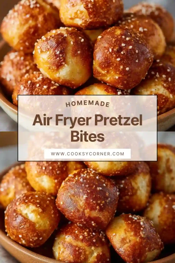 Soft pretzel bites golden brown in air fryer basket