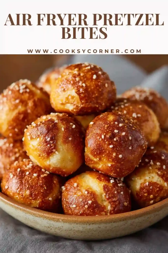 Air fryer pretzel bites brushed with butter and salt