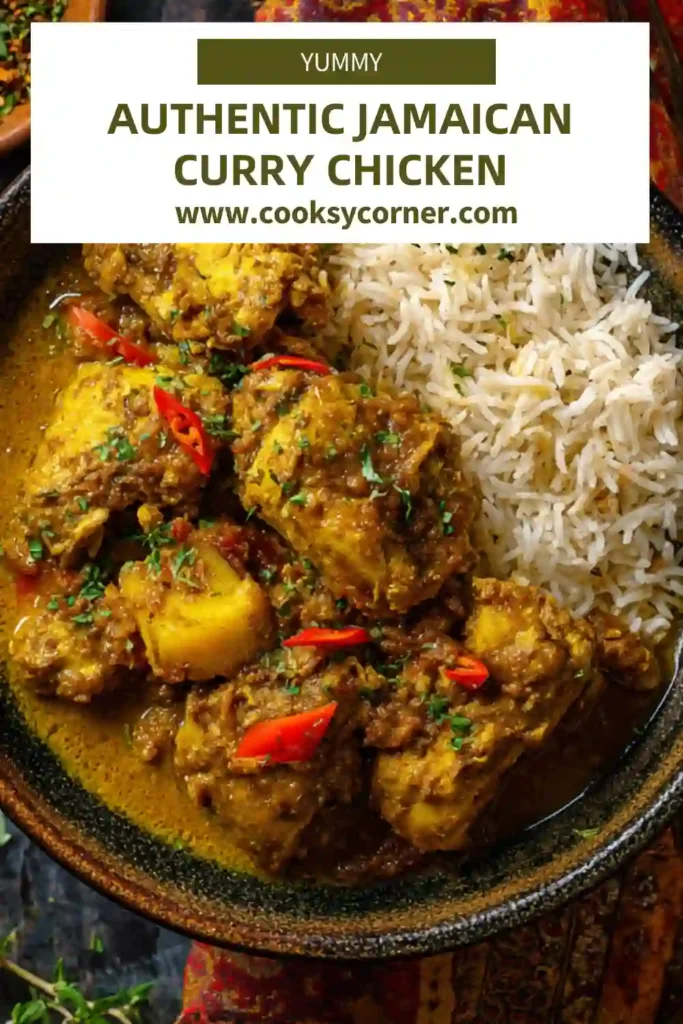 Spicy Jamaican chicken curry in a bowl with tender chicken drumsticks and thick coconut curry gravy.