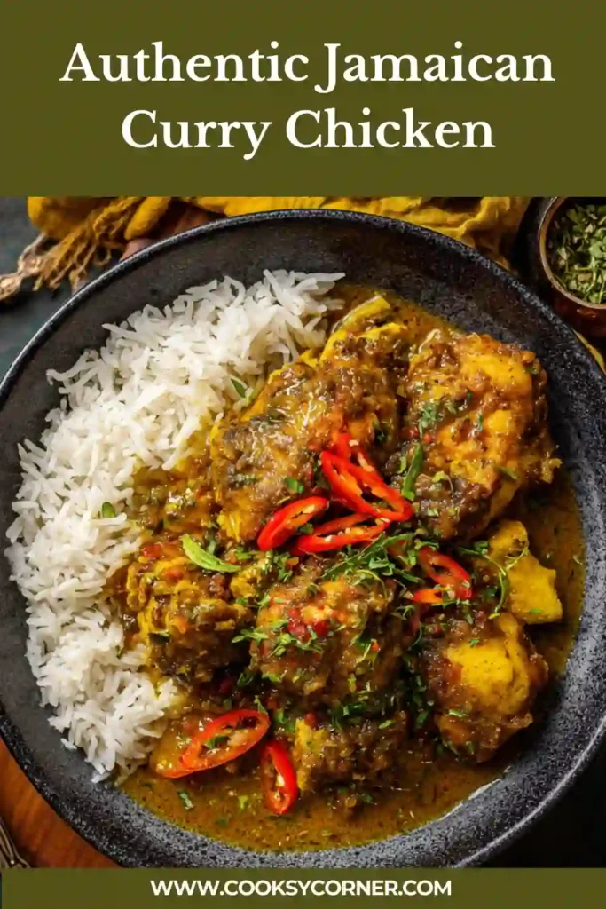 Spicy Jamaican curry chicken simmered with thyme and scotch bonnet peppers.