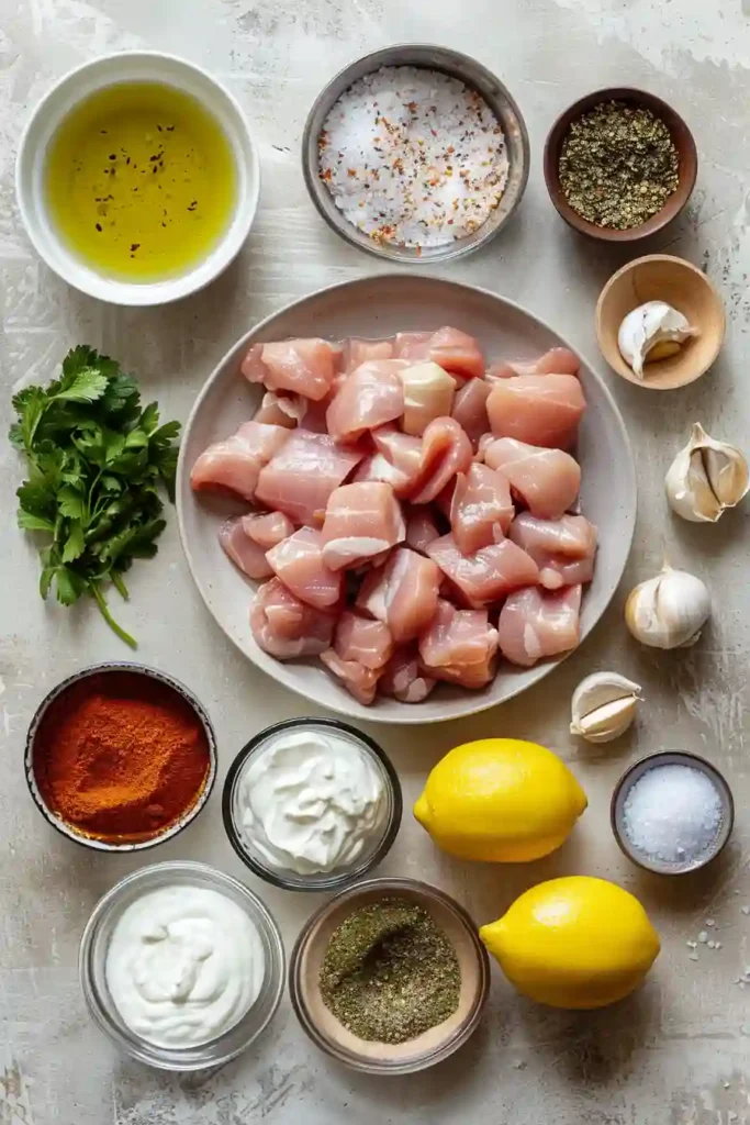 Shish tawook chicken skewers fresh off the grill.