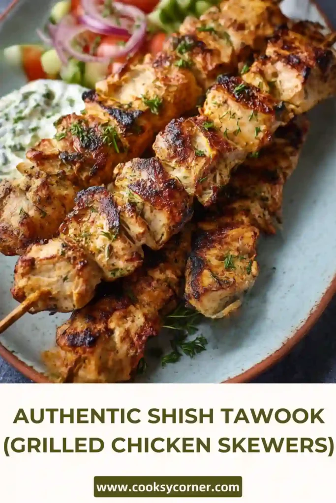Middle Eastern grilled chicken skewers cooked until golden and juicy.