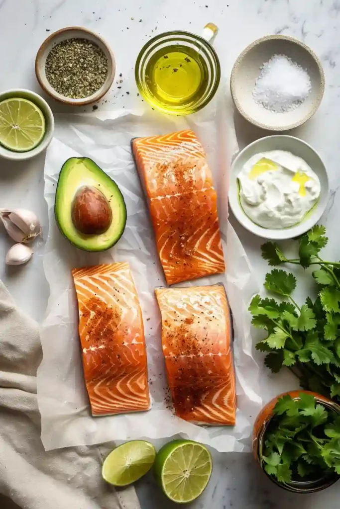 Flaky baked salmon coated in Cajun spices and served with avocado yogurt sauce. A colorful and nutritious meal.