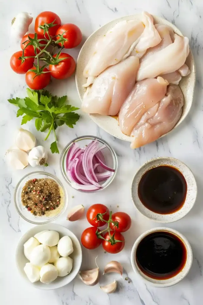 Juicy balsamic chicken breast with melted cheese and herbs.