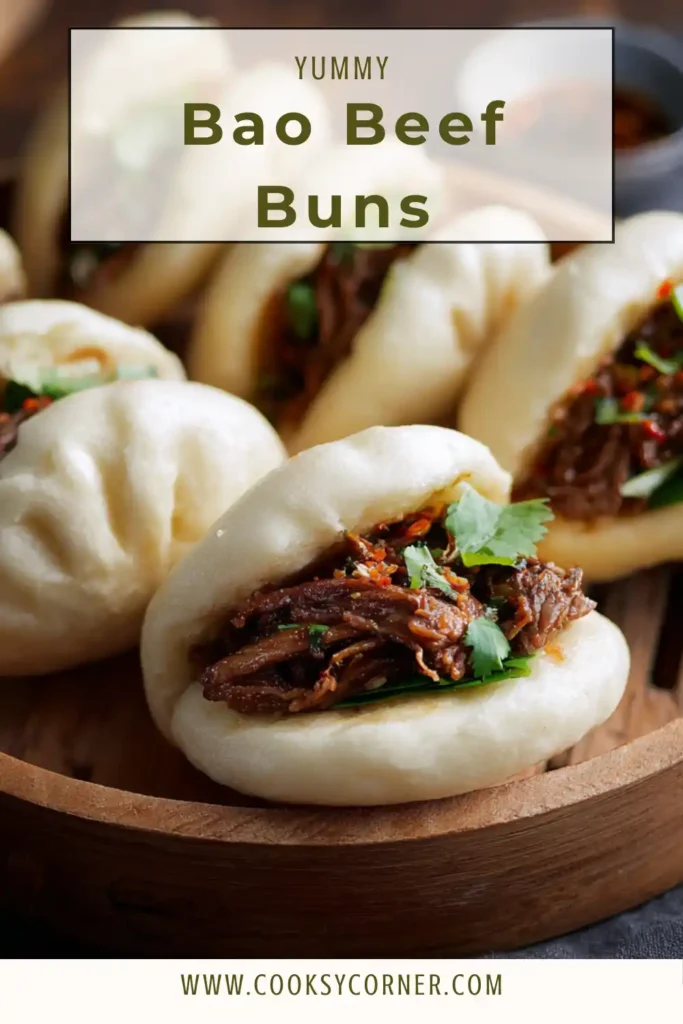 Steamed Bao Beef Buns filled with hoisin beef and spinach served warm.