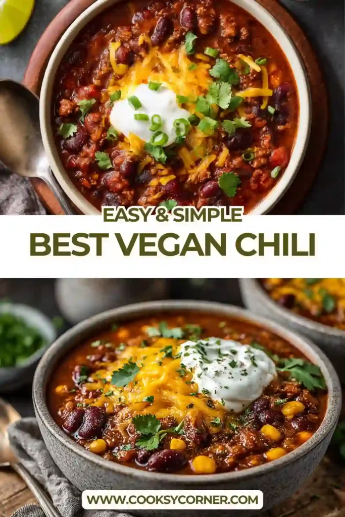 Hearty vegan chili made with beans and vegetables