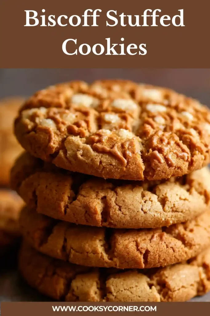 Close-up of a Biscoff cookie broken open.