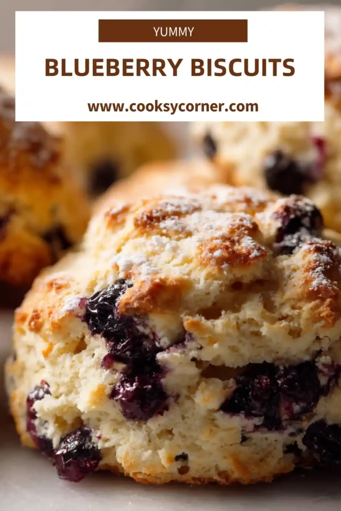 Blueberry Biscuits baked golden brown with visible fresh blueberries.