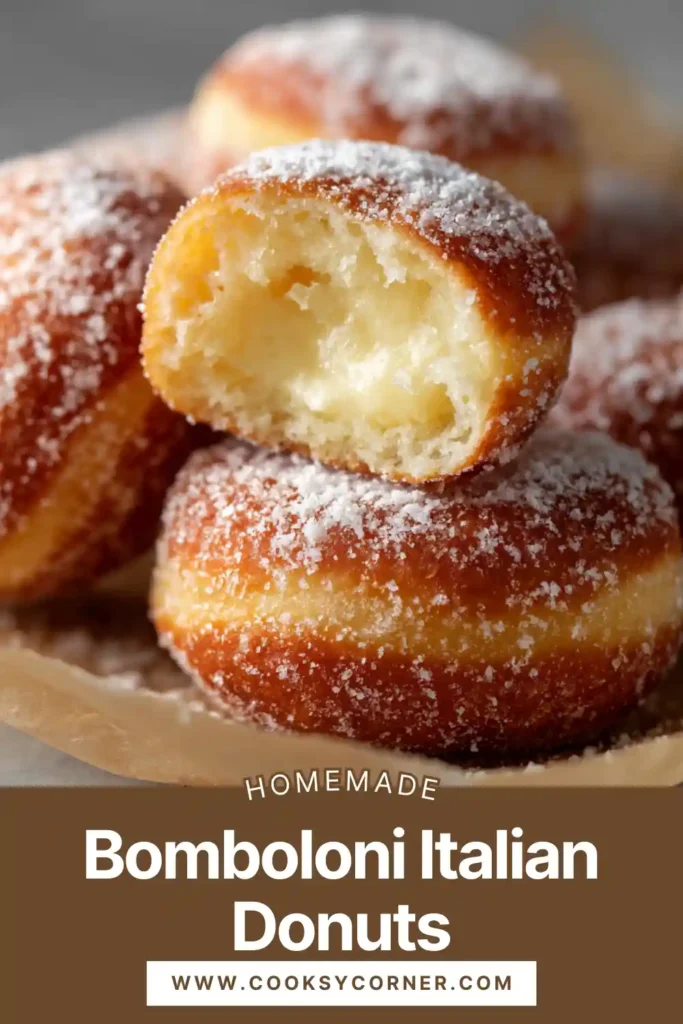 Cross-section of Italian bomboloni showing fluffy interior and smooth pastry cream filling.