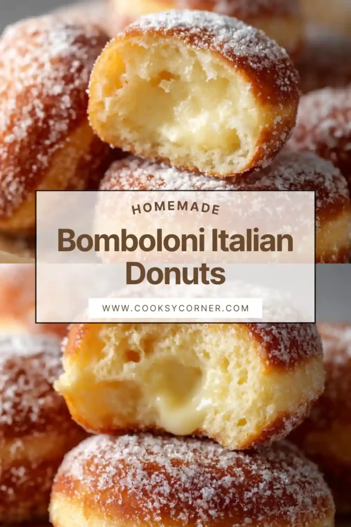 Bomboloni Italian Donuts coated in sugar and filled with creamy vanilla pastry cream.