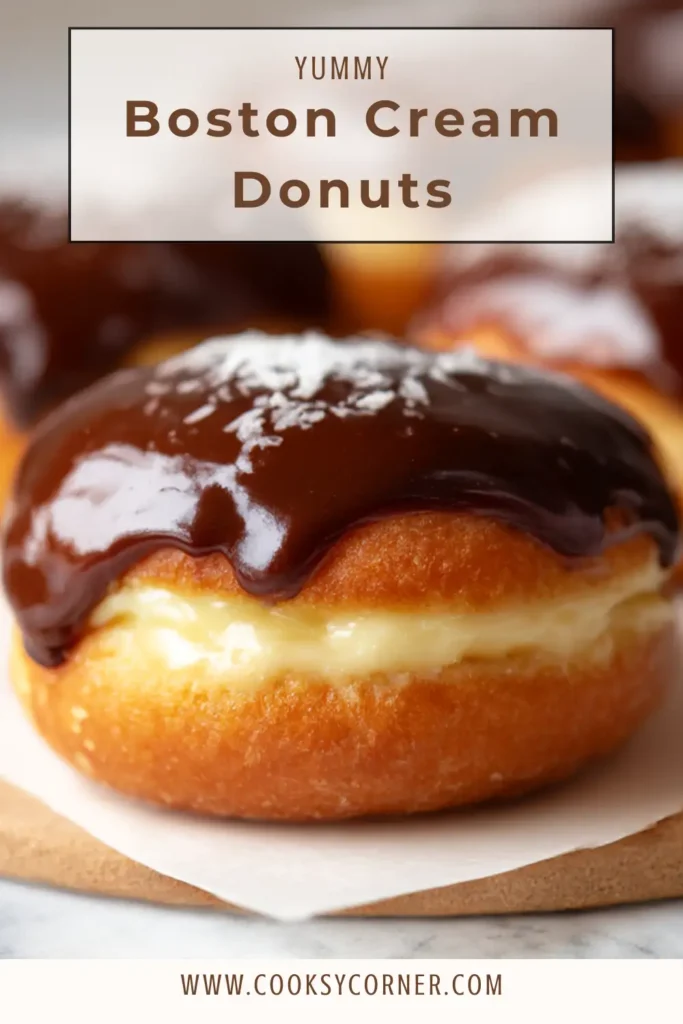 Homemade cream filled donuts with glossy chocolate topping.