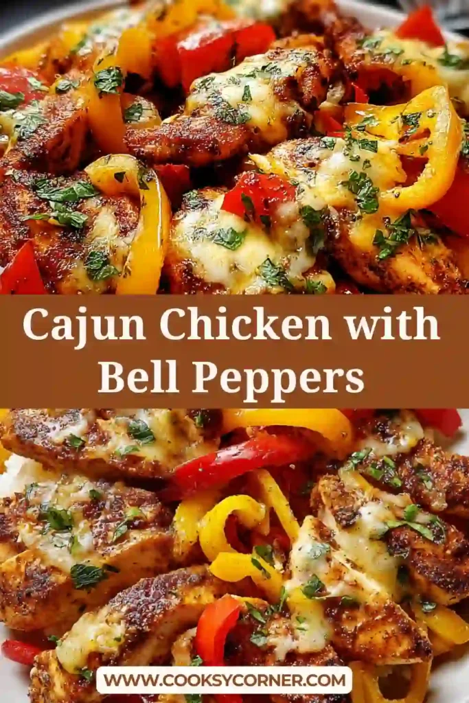 Cajun Chicken with Bell Peppers served in a skillet with golden chicken slices and colorful sautéed peppers. This easy one-pan Cajun chicken recipe looks vibrant and fresh.