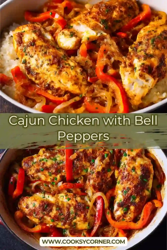 Creamy Cajun chicken breasts served over bell peppers.