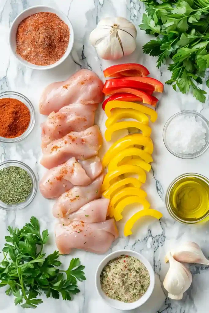 Cajun Chicken with Bell Peppers plated for dinner with juicy chicken and soft bell peppers. A quick and satisfying Cajun chicken meal.