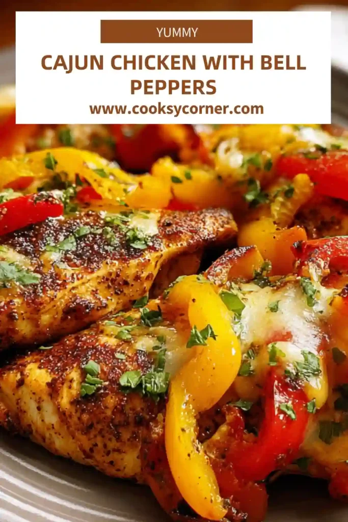Skillet Cajun Chicken with Bell Peppers garnished with fresh herbs. A simple and hearty chicken with bell peppers recipe.