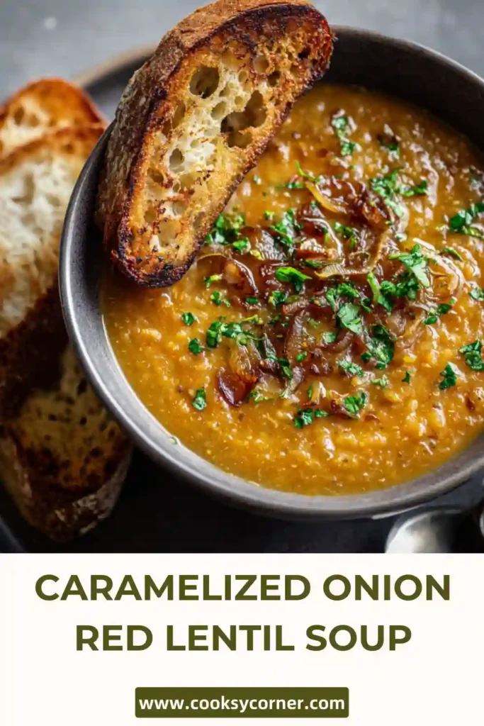 Hearty Mediterranean lentil soup garnished with herbs and a drizzle of olive oil.