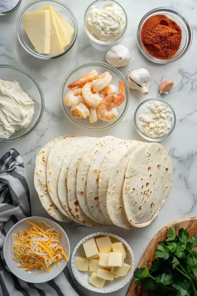 Rolled tortillas stuffed with creamy seafood filling and melted cheese.