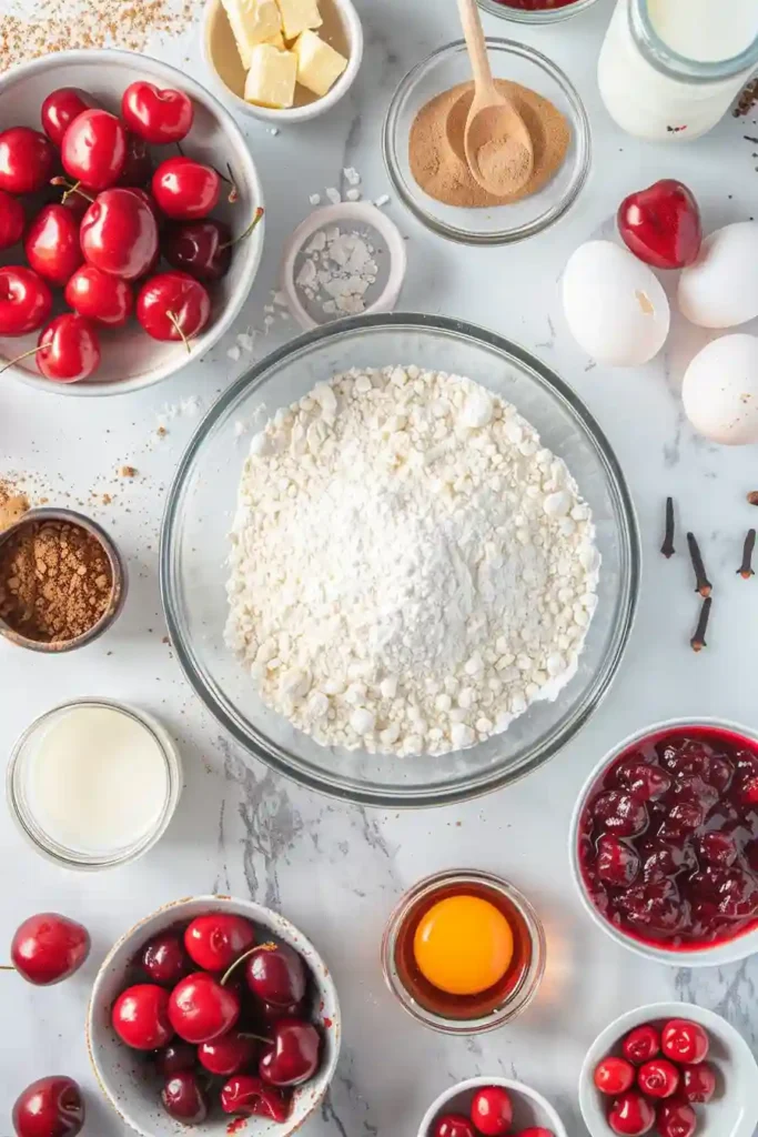 Bakery-style cherry streusel muffins with visible cherry pieces inside.
