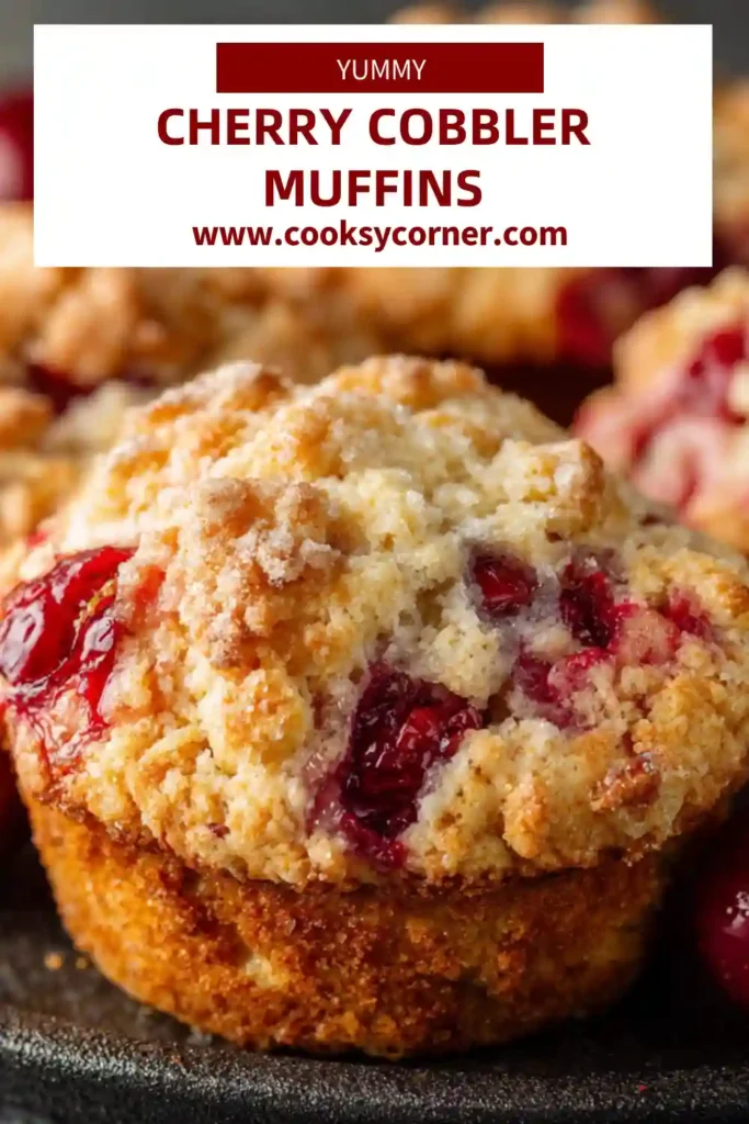 Overhead view of homemade cherry cobbler muffins on a cooling rack.