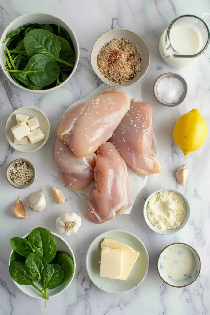 Chicken Florentine plated over pasta with creamy spinach sauce and sprinkled parsley. A hearty and satisfying family dinner idea.