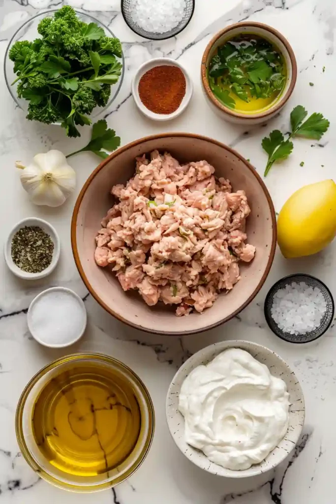 Middle Eastern chicken kofta served with yogurt sauce and flatbread.