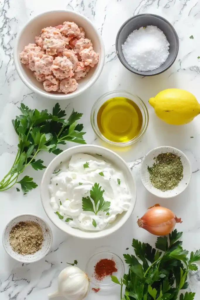 Middle Eastern chicken kofta with garlic yogurt dipping sauce.