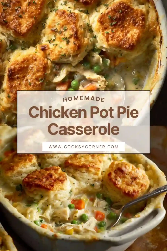 Baked chicken pot pie casserole fresh from the oven.