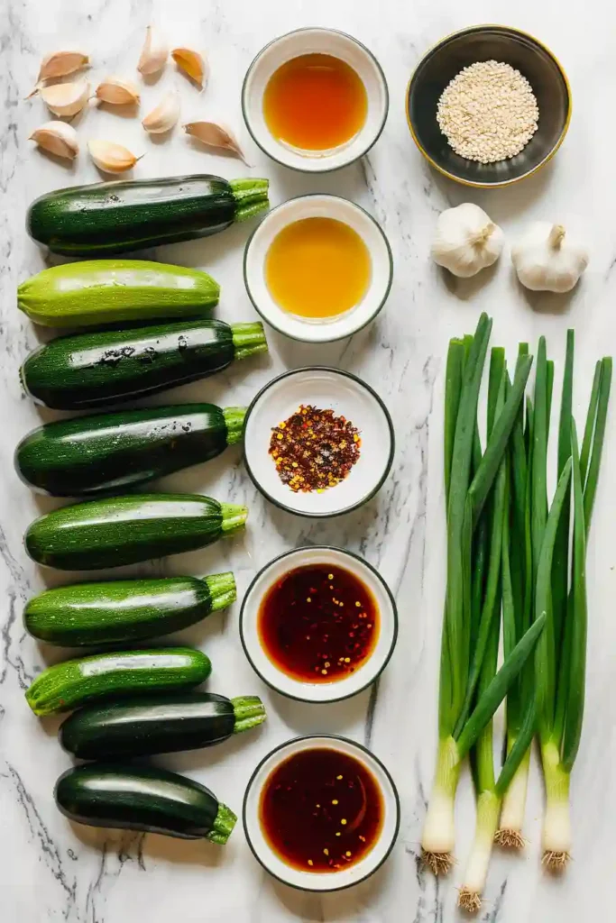 Fresh zucchini stir fry style dish with garlic and chili flavors, representing an easy Chinese Zucchini Recipe ready to serve.