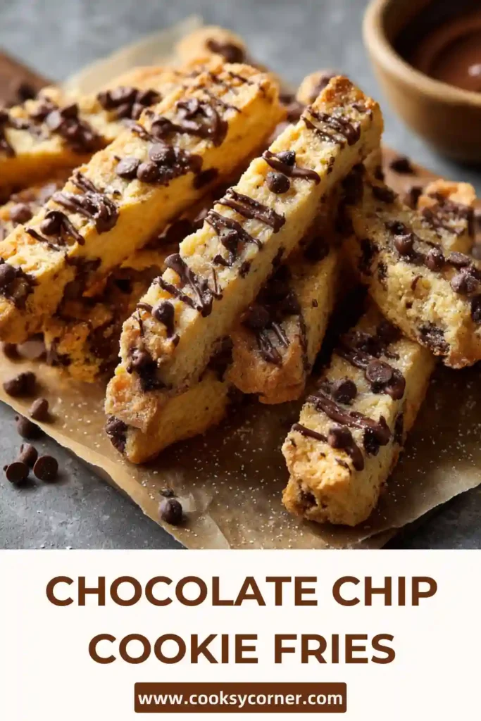 Homemade Chocolate Chip Cookie Fries served with chocolate dipping sauce.