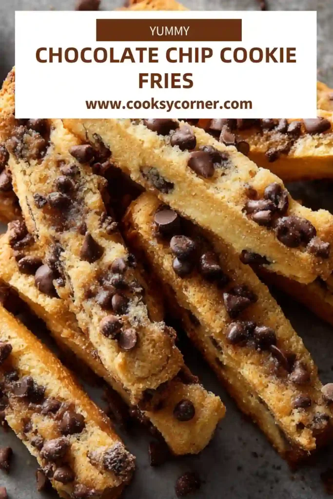 Chocolate Chip Cookie Fries arranged in a pile with mini chocolate chips visible and golden crispy edges.