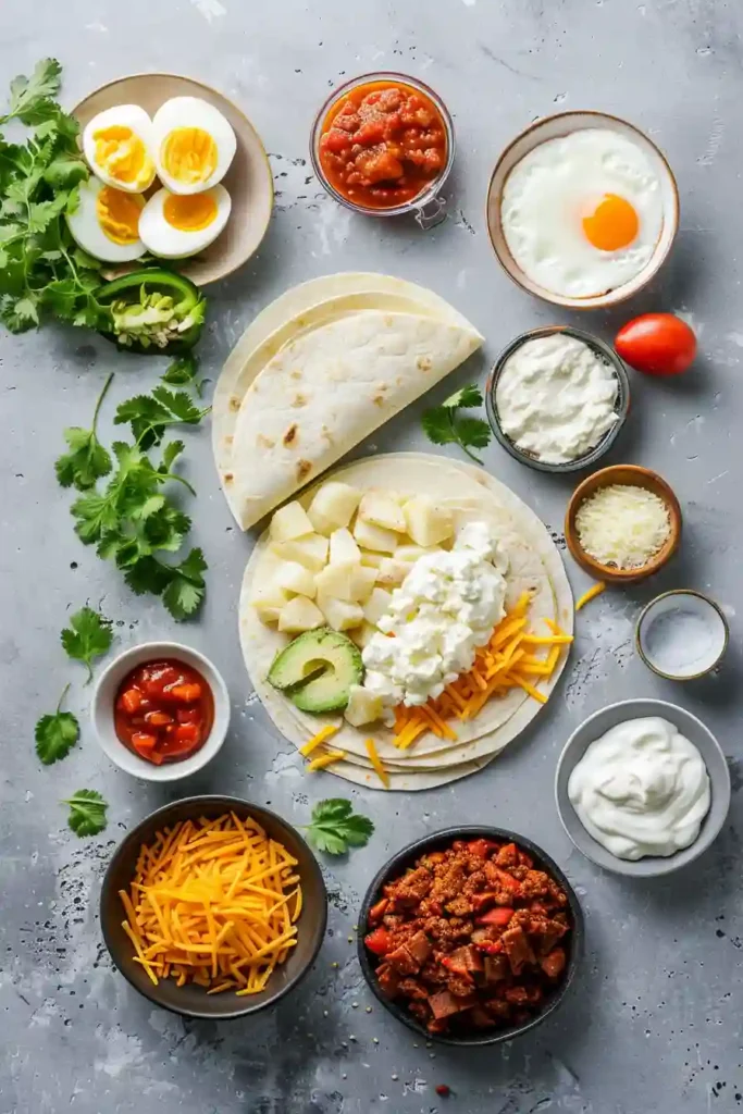Homemade breakfast burritos with eggs and potatoes.
