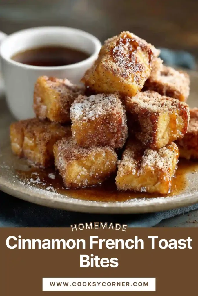 Close-up of cinnamon sugar french toast bites in a skillet, evenly browned and coated in sweet cinnamon mixture. Perfect easy french toast bites for breakfast.