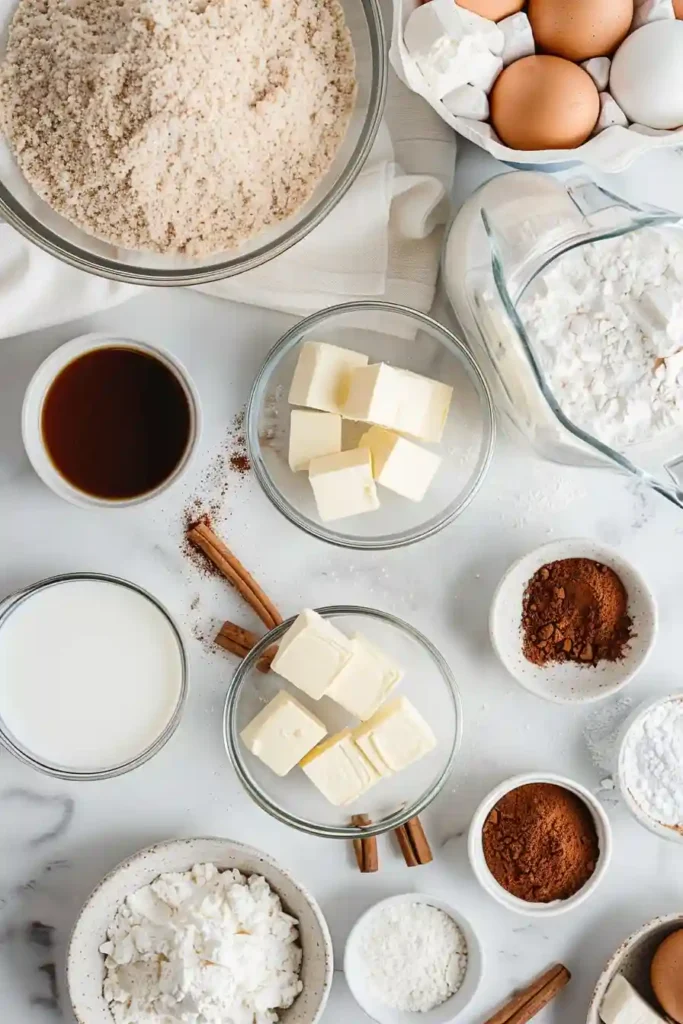 Cinnamon cheesecake bars with graham cracker base and thick vanilla glaze, cut into neat dessert squares.