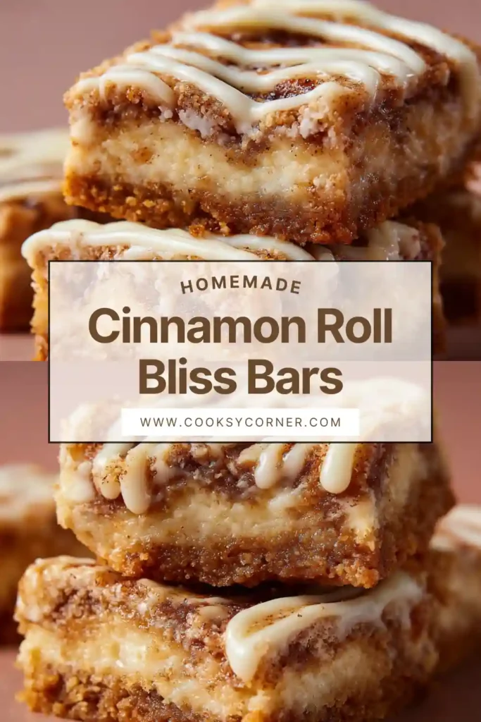 Close-up of Cinnamon Roll Bliss Bars showing rich cream cheese filling and brown sugar cinnamon swirl baked into a golden crust.