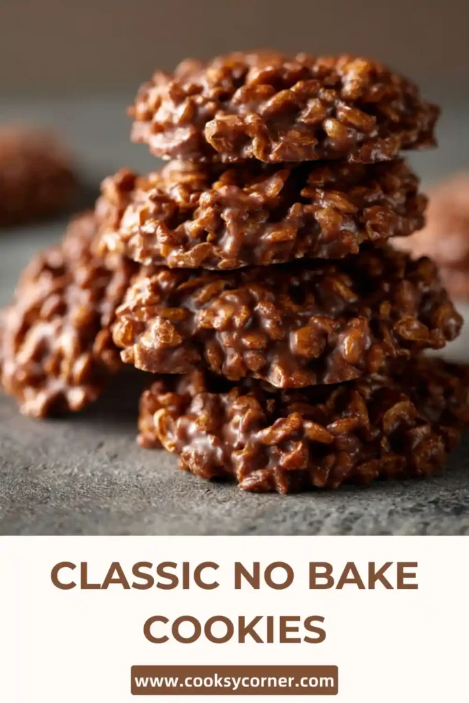 Easy no-bake cookies set on a baking sheet with rich chocolate color.