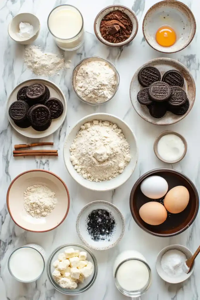 A single cookies and cream cinnamon roll on a plate, showing fluffy layers, cinnamon filling, and creamy frosting texture.