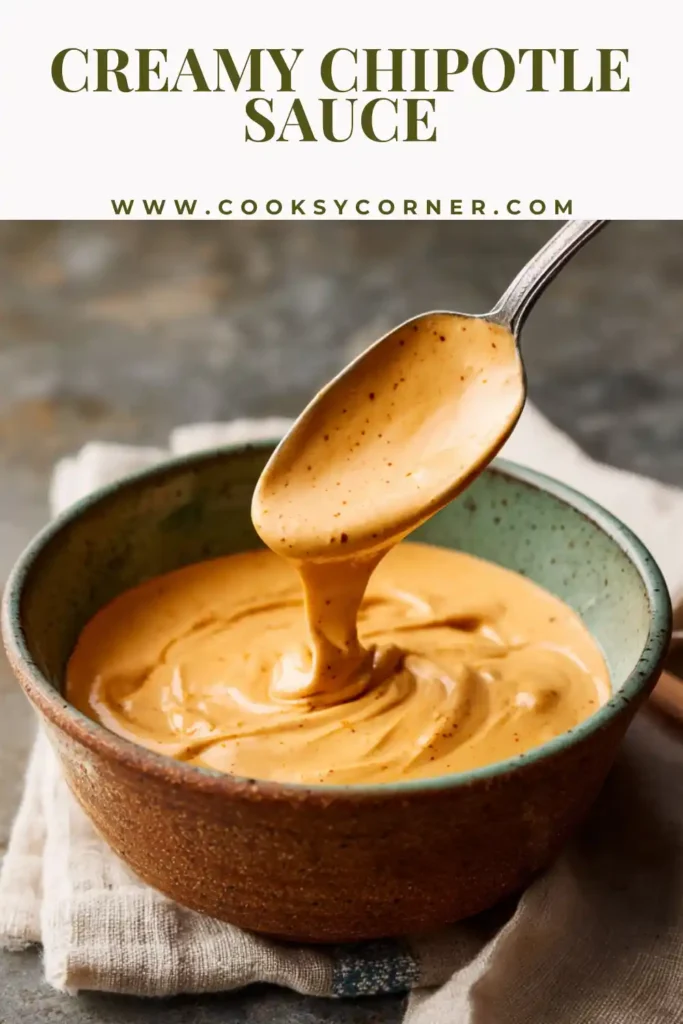 Close-up of chipotle mayo sauce showing thick creamy consistency with smoky red hue.