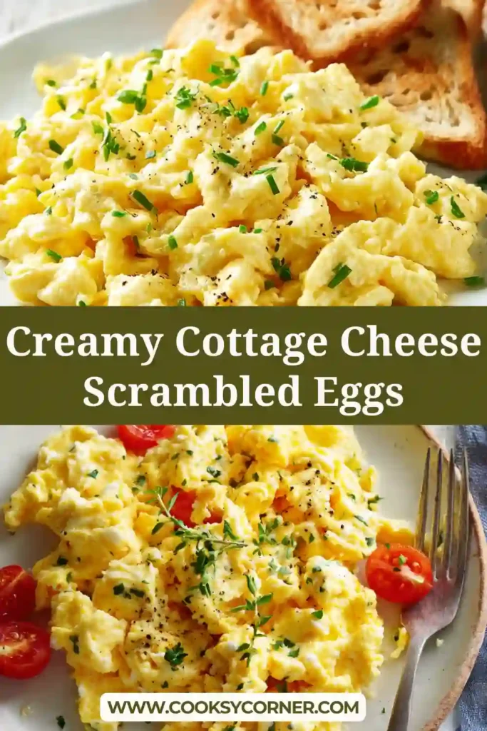 Fluffy scrambled eggs with cottage cheese and chives.