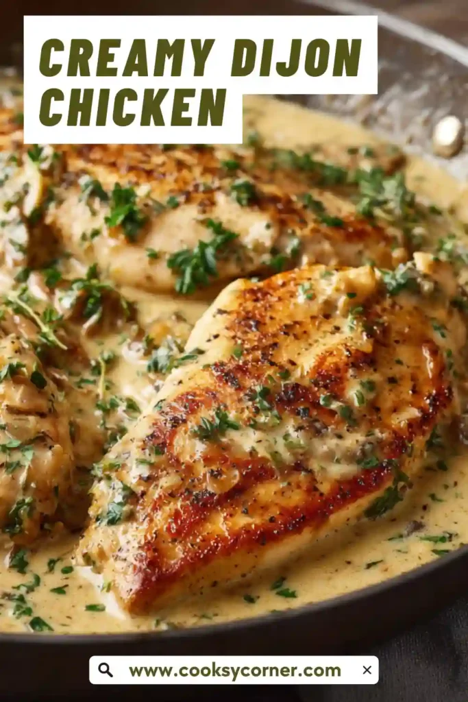 One-pan creamy Dijon chicken with parmesan and spinach in a cast iron skillet.