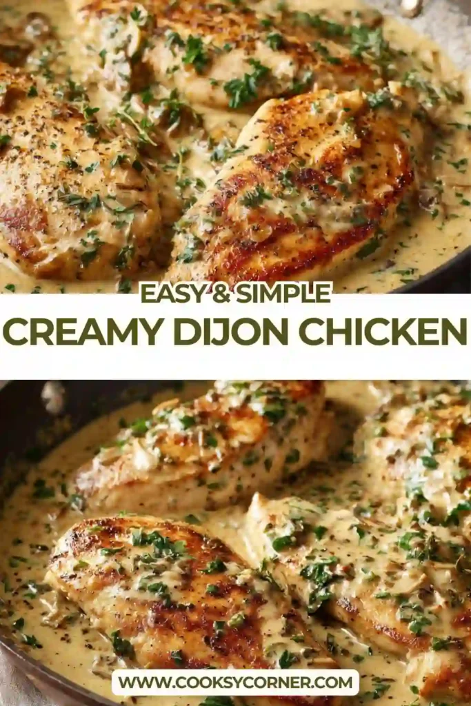 Close-up of tender chicken breast covered in creamy Dijon mustard sauce with wilted spinach.