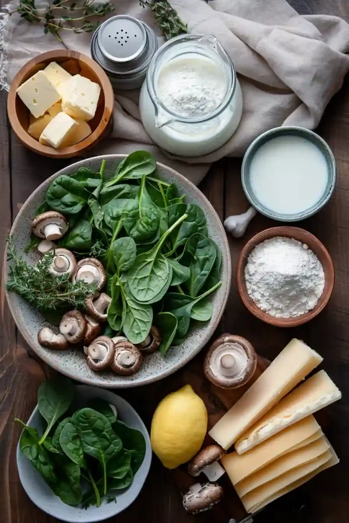 Close-up of layered vegetarian lasagna with cheese bubbling on top.