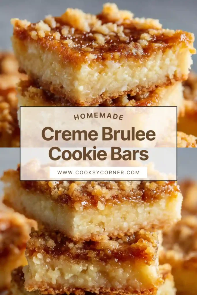 Creme Brulee Cookie Bars cut into squares with golden edges and toffee bits sprinkled on top.