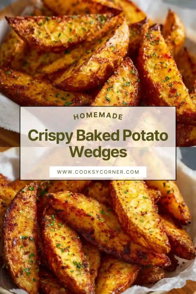 Close-up of crispy baked potato wedges seasoned with paprika and garlic, fresh from the oven and ready to serve.