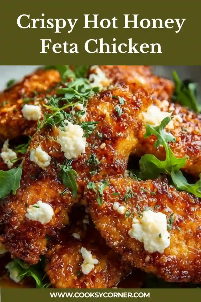 Crispy hot honey feta chicken baked golden and topped with sweet spicy sauce and crumbled feta.
